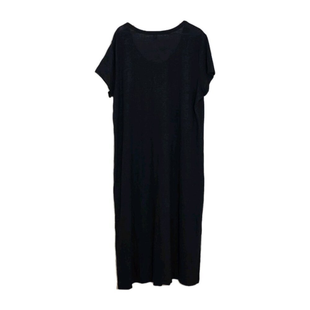 Old Navy T Shirt Maxi Dress 3X Black SS Linen Blend Slits Pullover Goth Cottage - Picture 15 of 15